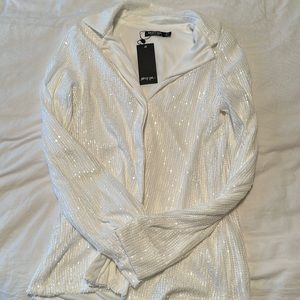 NWT Nasty Gal White Sequin Button Down Blouse